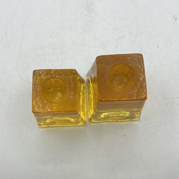 Fire & Light Citrus Yellow Gold Candle Holders Art Glass Collectible Decor Set 2 - Picture 15 of 16